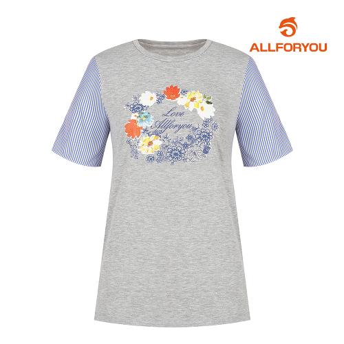 [올포유]  여성 스트라이프 배색 프린팅 반팔 티셔츠 AWTRI6164-190_G