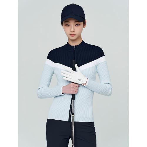 [빈폴골프] 여성 블루 골지 블록 풀집업 카디건 (BJ2151A01P)